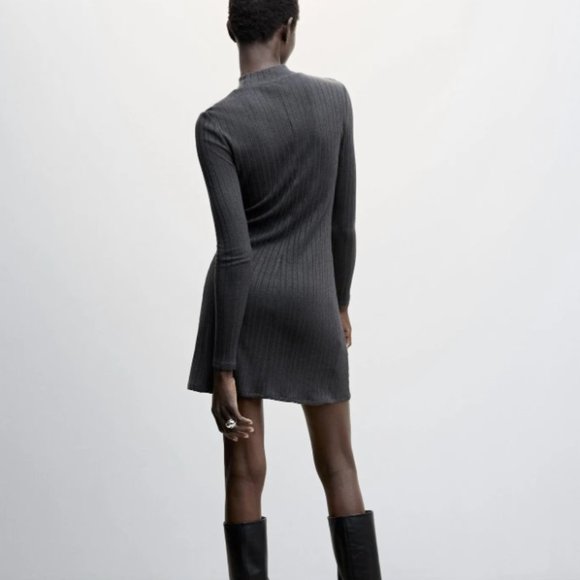 Mango MNG Short Knitted Turtleneck Sweater Dress Gray Size 8 NWT - Picture 2 of 10
